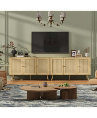 Set of 2 Buffet Storage Cabinets, 94" Rattan Sideboard with Adjustable Shelves, Coffee Bar Credenza, for Dining Room