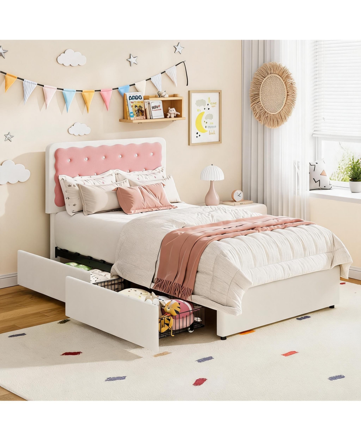 homfan Modern Velvet Upholstered Platform Bed Frame with Headboard Storage Drawers Wood Slats for Bedroom Guest Room