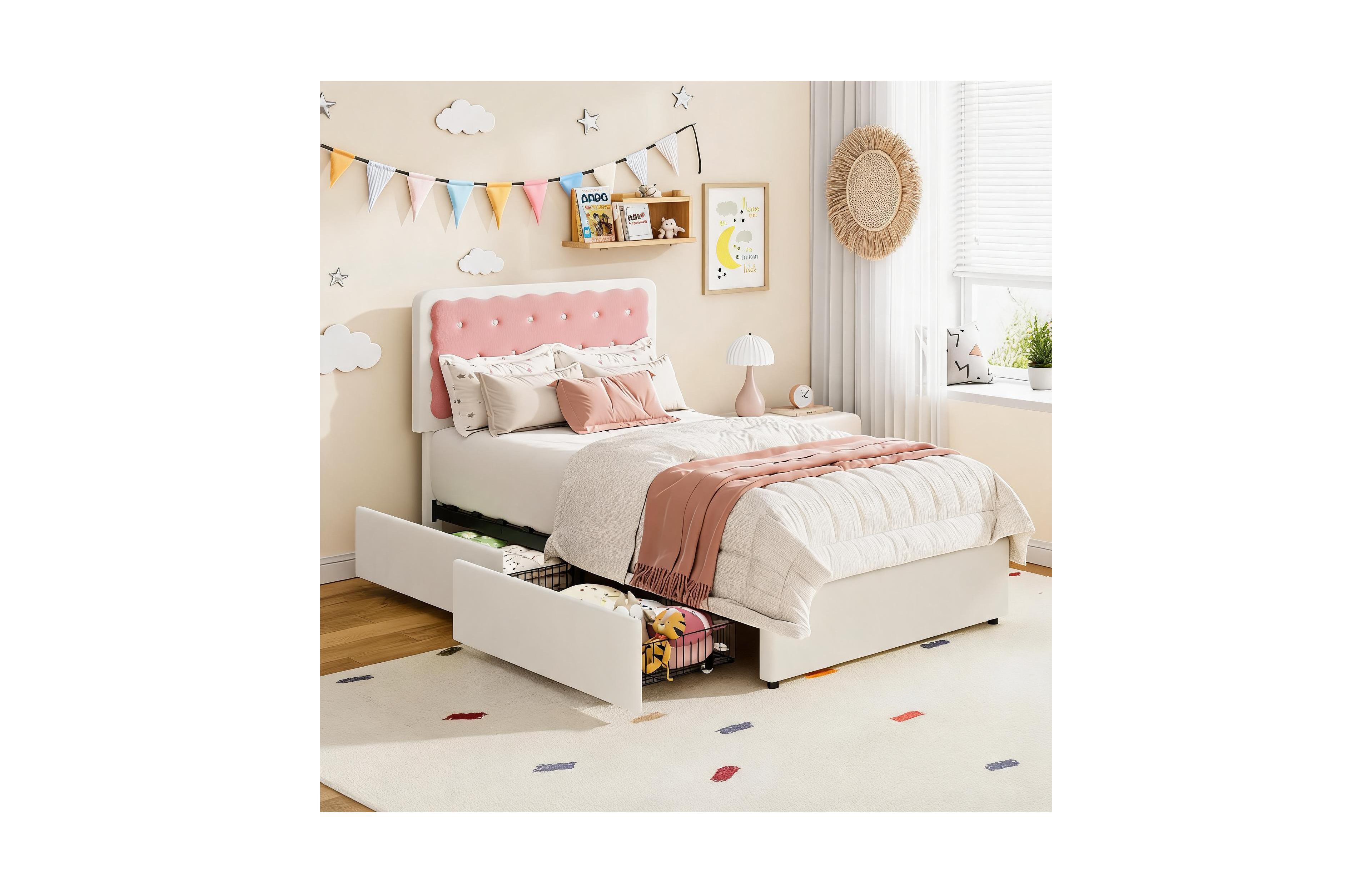 homfan Modern Velvet Upholstered Platform Bed Frame with Headboard Storage Drawers Wood Slats for Bedroom Guest Room