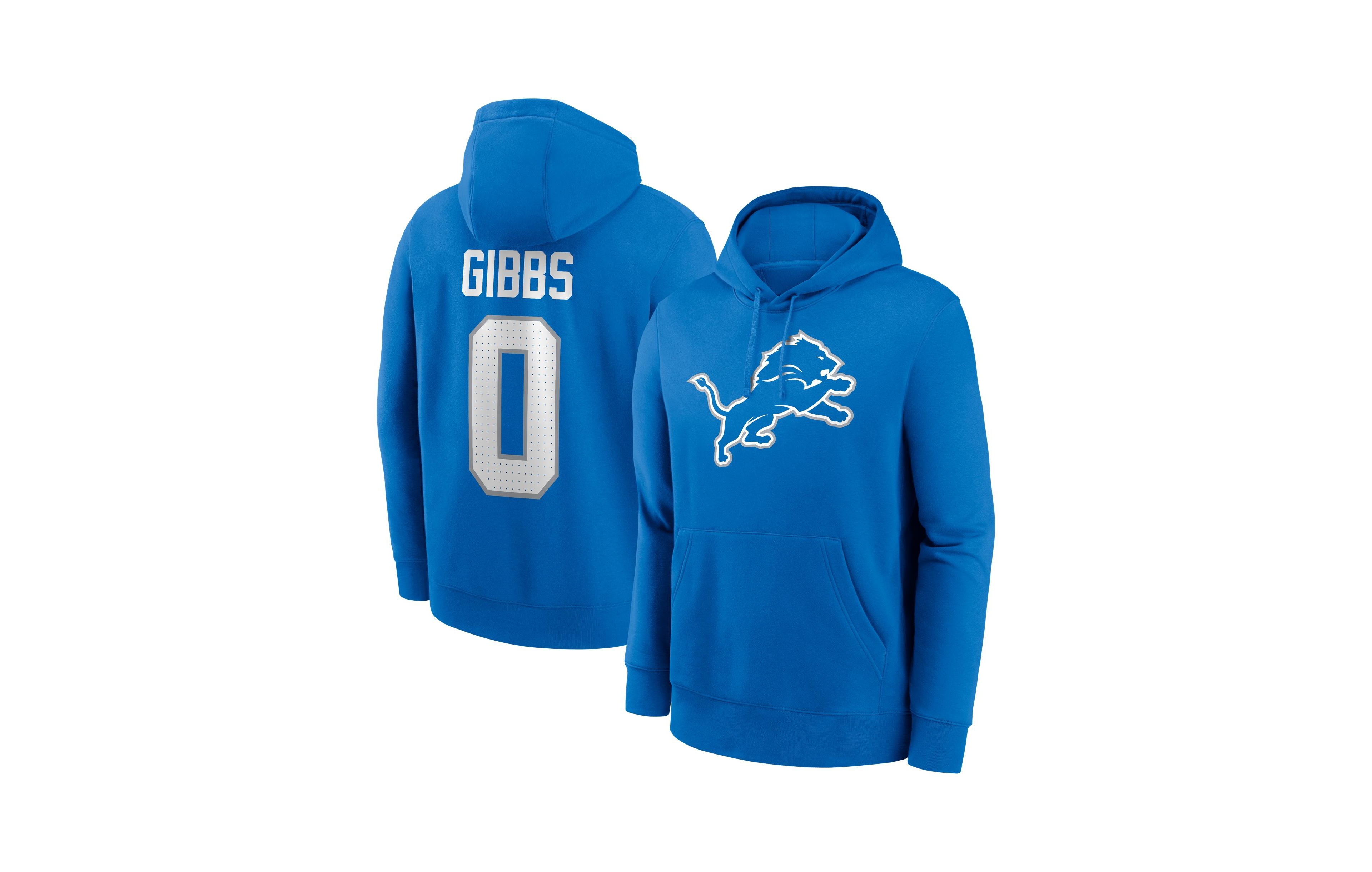 Nike Men's Jahmyr Gibbs Blue Detroit Lions Name & Number Hoodie