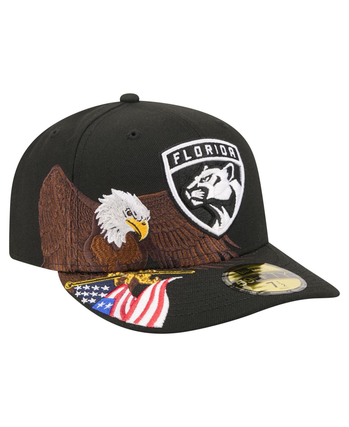 Мужская кепка New Era Black Florida Panthers Freedom Pre-Curved 59FIFTY Fitted Hat — фото 1