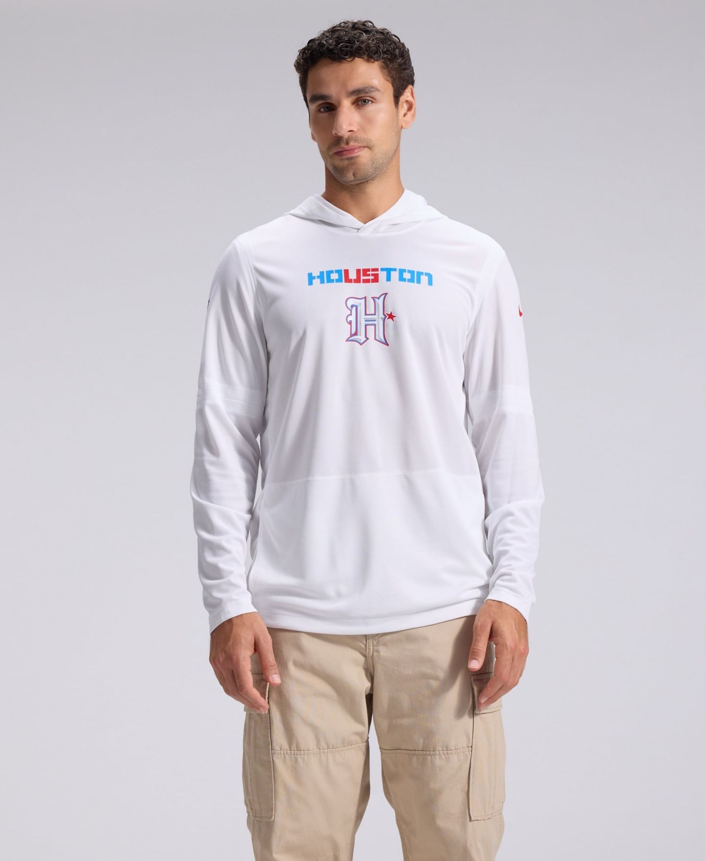Мужской топ Nike White Houston Texans 2026 Rivalries Collection Sideline Lightweight Hooded Long Sleeve — фото 1