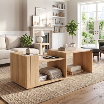 Coffee Table with 2-Tier Open Storage Shelf Industrial Wooden Desktop Center Table for Living Room Home Office Farmhouse