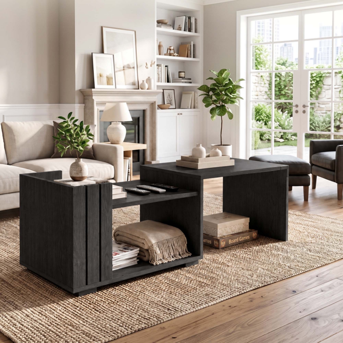 homfan Coffee Table with 2-Tier Open Storage Shelf Industrial Wooden Desktop Center for Living Room Home Office Farmhouse