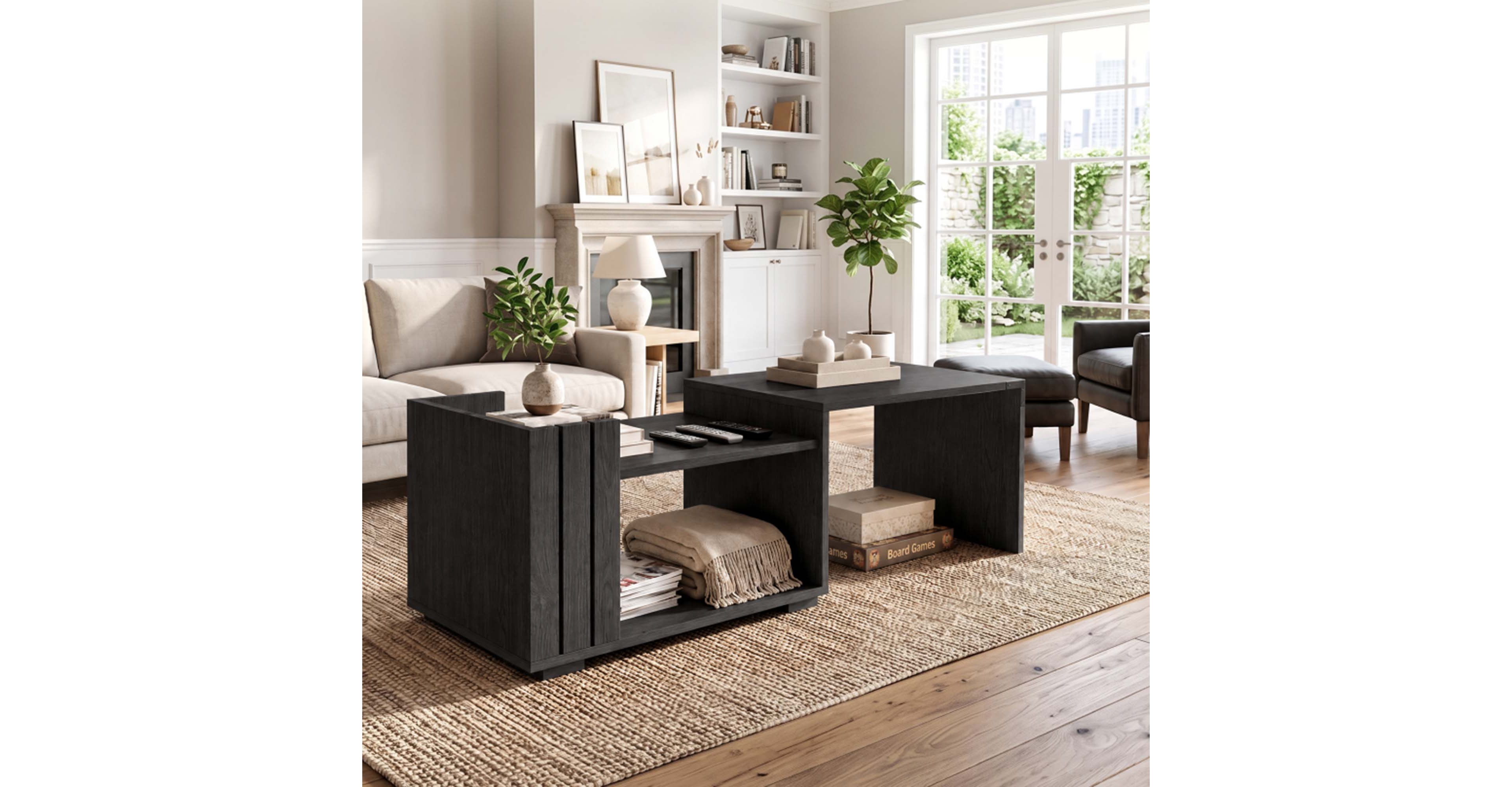 homfan Coffee Table with 2-Tier Open Storage Shelf Industrial Wooden Desktop Center for Living Room Home Office Farmhouse