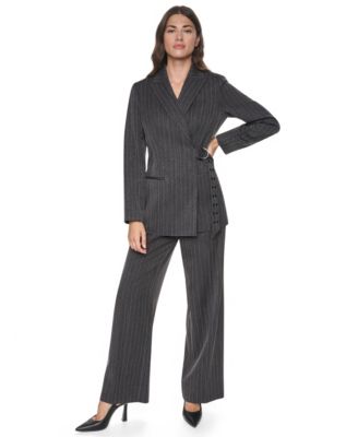 Women's Sparkle Pinstripe Belted Blazer and Sparkle Pinstripe High-Waisted Wide-Leg Pants