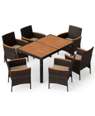 7-Piece Wicker and Acacia Wood Outdoor Patio Dining Set