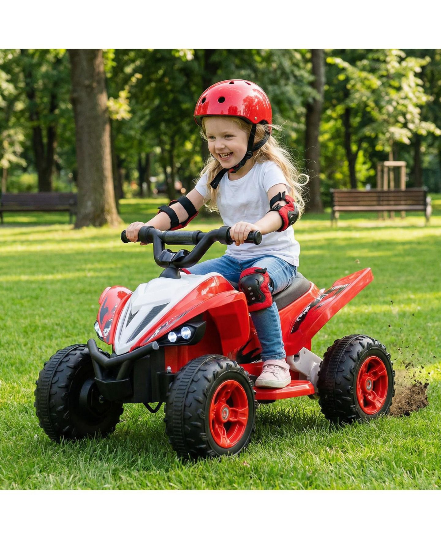 Детская игрушка SUGIFT 12V Rechargeable Ride-On ATV Quad with LED Headlights and 7 mph Max Speed, 66 lb Capacity, Ages 3+, цвет: Красный — фото 2
