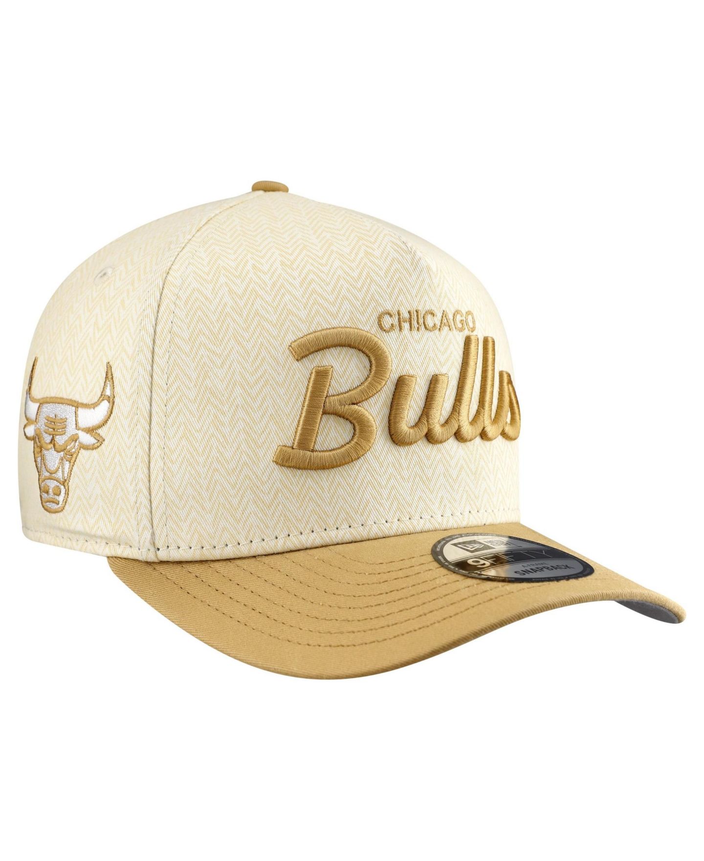 Мужская кепка New Era Cream Chicago Bulls Herringbone 9FIFTY A-Frame Snapback Hat — фото 1