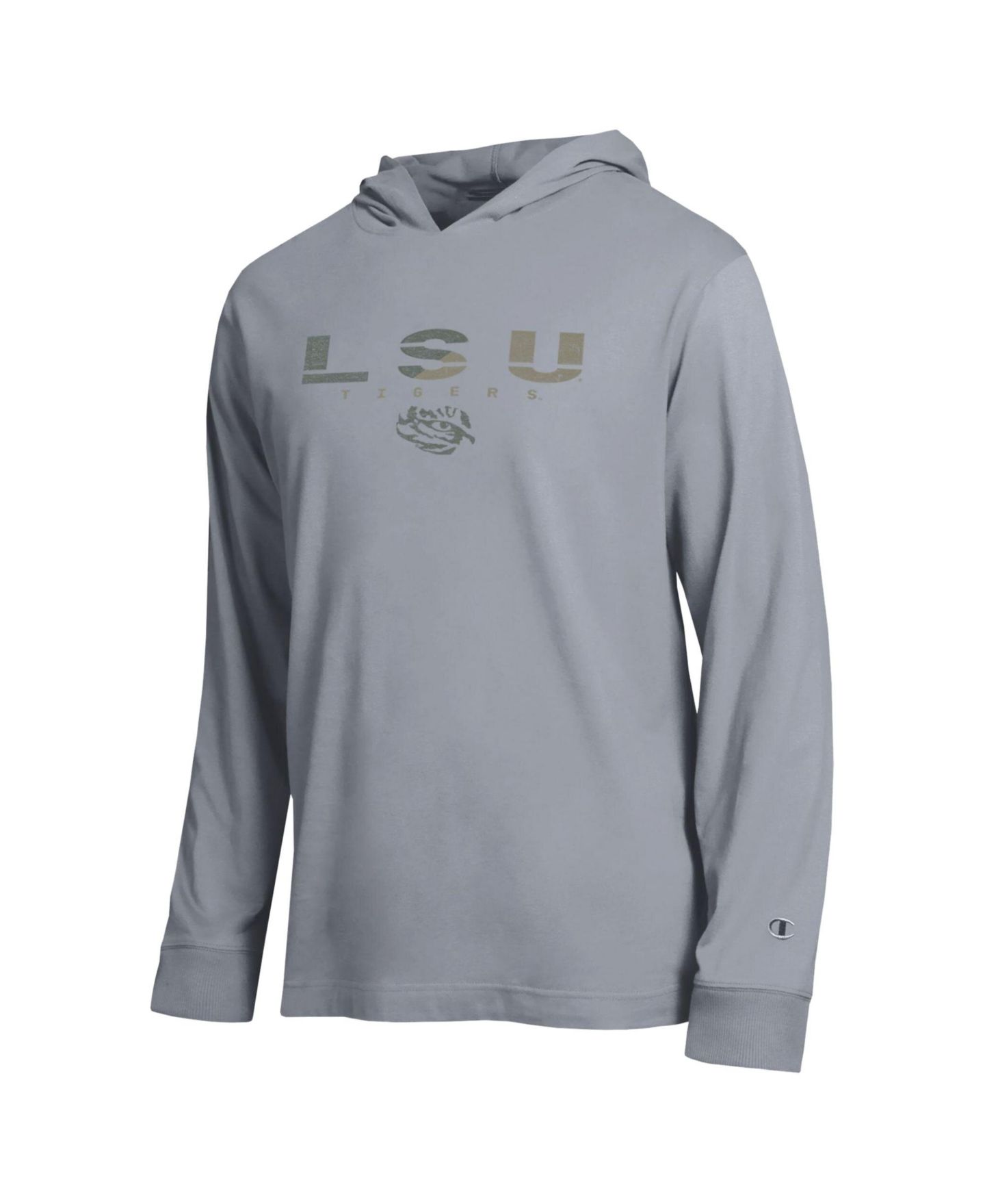 Мужская футболка Champion Gray LSU Tigers Operation Hat Trick Flag Hooded Long Sleeve — фото 2