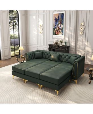 Faux Leather 3-Seater Chesterfield Modular Sofa with Metal Trim