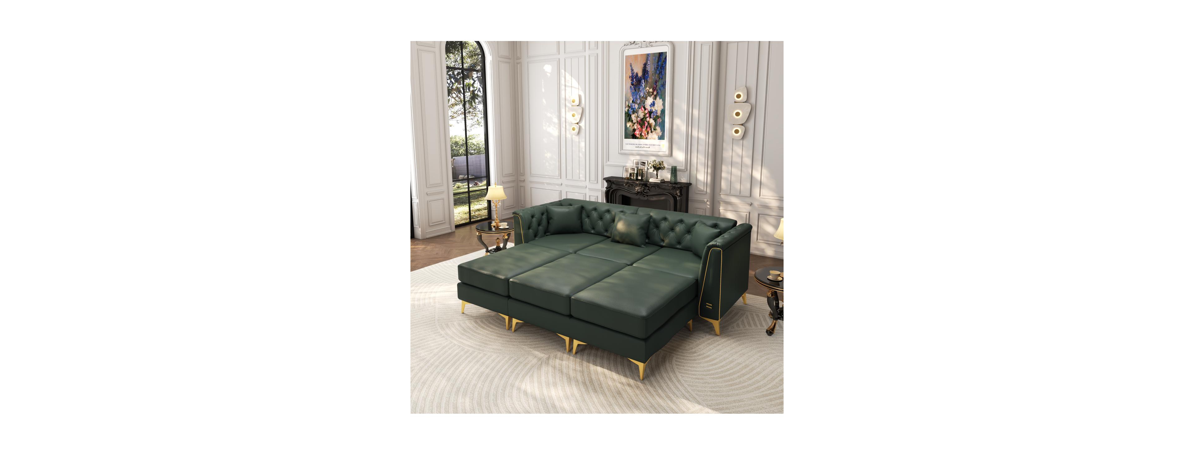 Streamdale Furniture Faux Leather 3-Seater Chesterfield Modular Sofa with Metal Trim
