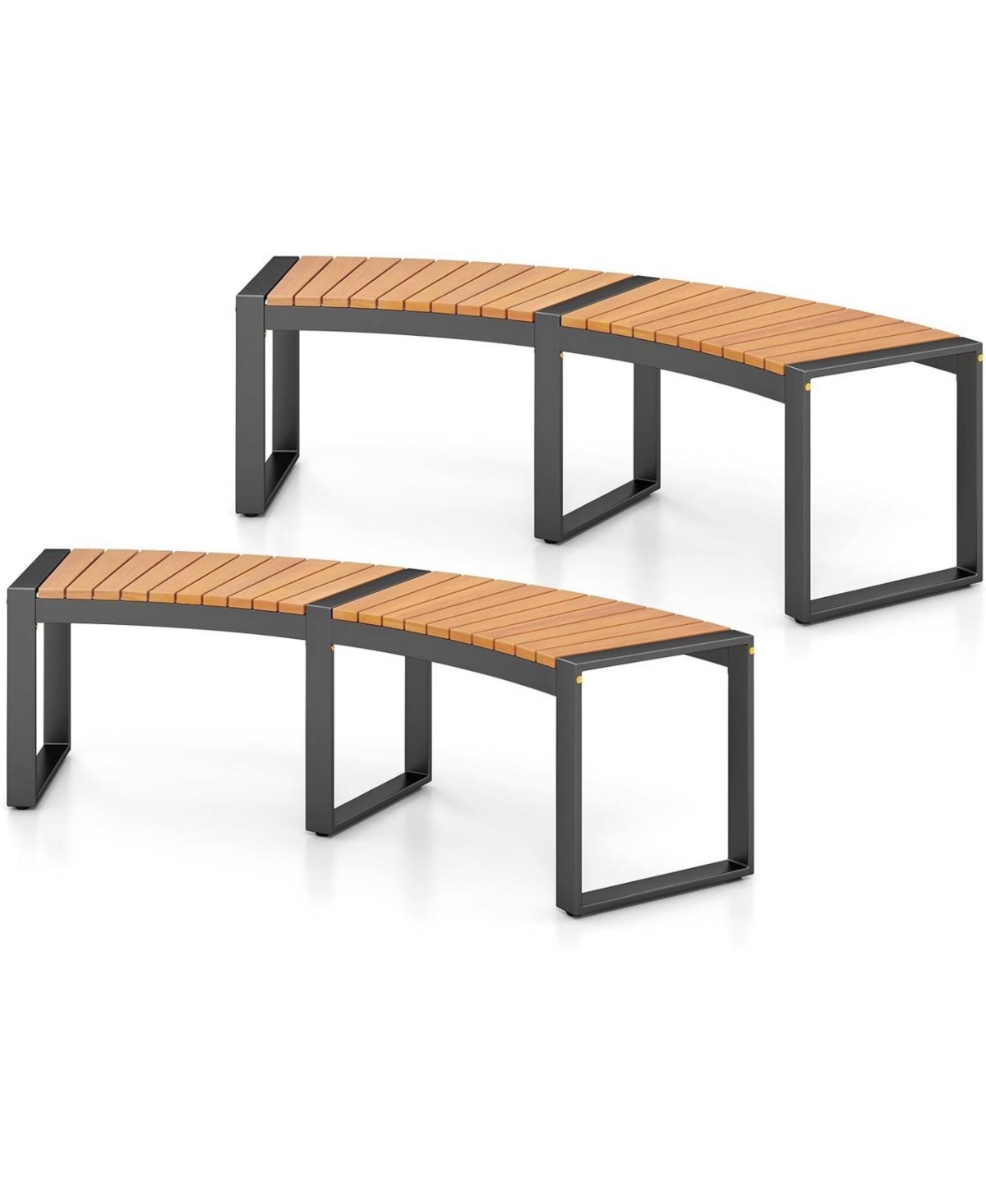 Slickblue Set of 2 Backless Outdoor Garden Benches with Modern Curved Design - Black, Brown