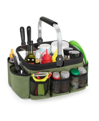 Foldable Grill Caddy Rotated Handle Multi Pocket Storage Organizer