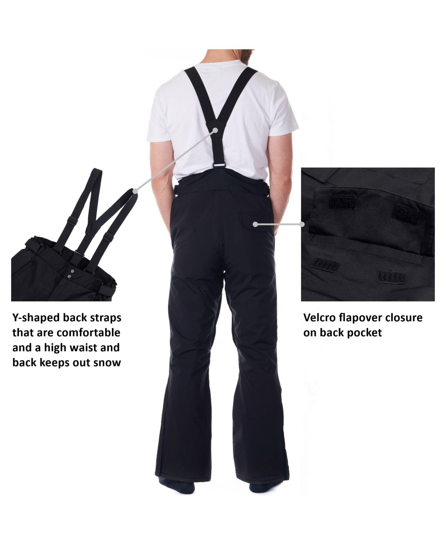 Мужские брюки Alpine Swiss Waterproof Snowboard Ski Snow with Removeable Suspenders, цвет: Чёрный — фото 6