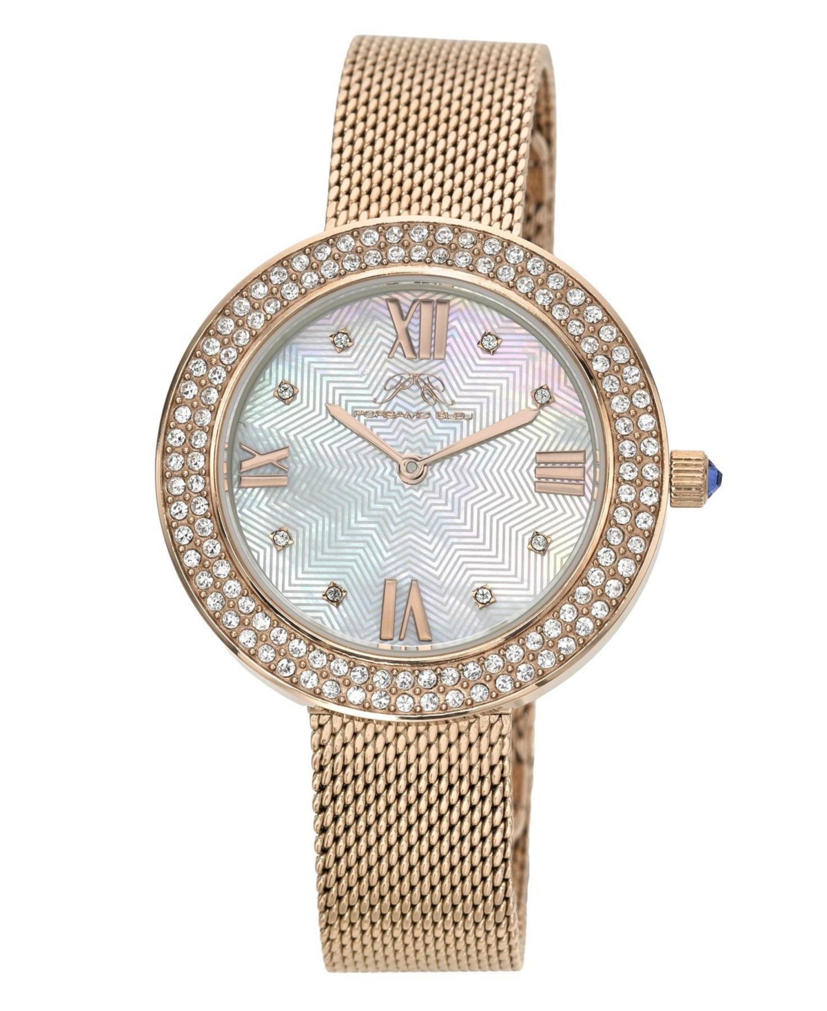 Porsamo Bleu Women's Madeleine Quartz Mother of Pearl Dial Rose Tone Stainless Steel Mesh Bracelet Watch, 35mm - Rose tone and white
