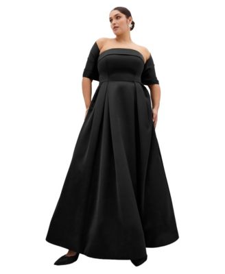 Plus Size Duchess A-Line Straight Neck Satin Gown with Shawl