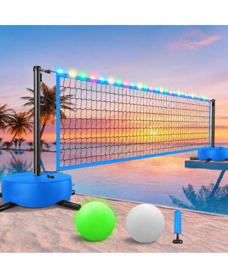 LED Pool Volleyball Net Set Adjustable Width Anti Sag Winch Heavy Duty Water Base Glow Balls