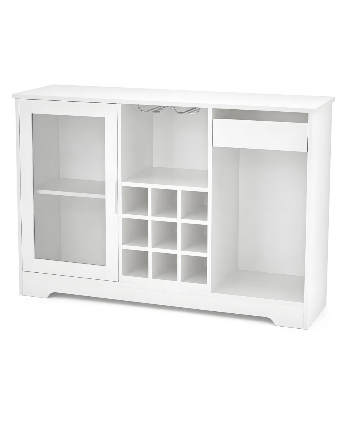 Gaomon Modern Wine Bar Cabinet with Led Lights, Single Door and Drawer, Mini Fridge Space - White