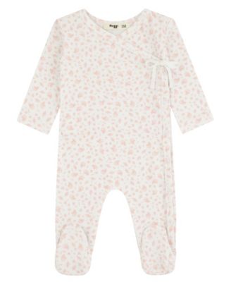 Baby Girls' Floral-Print Wrap Front Long-Sleeve Cotton-Blend Footed Pajamas, 1-Piece
