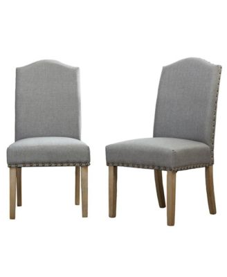 Mod Urban Style Solid Wood Nailhead Gray Fabric Padded Parson Chair, Set of 2