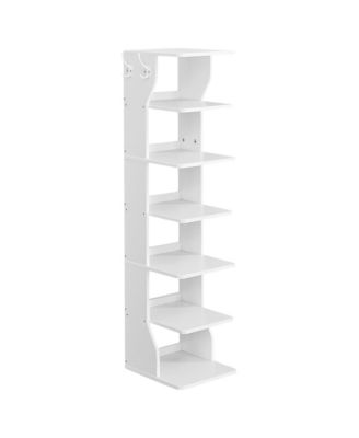 Freestanding Tall Shoe Rack with Hooks and Storage Shelves for Bedroom