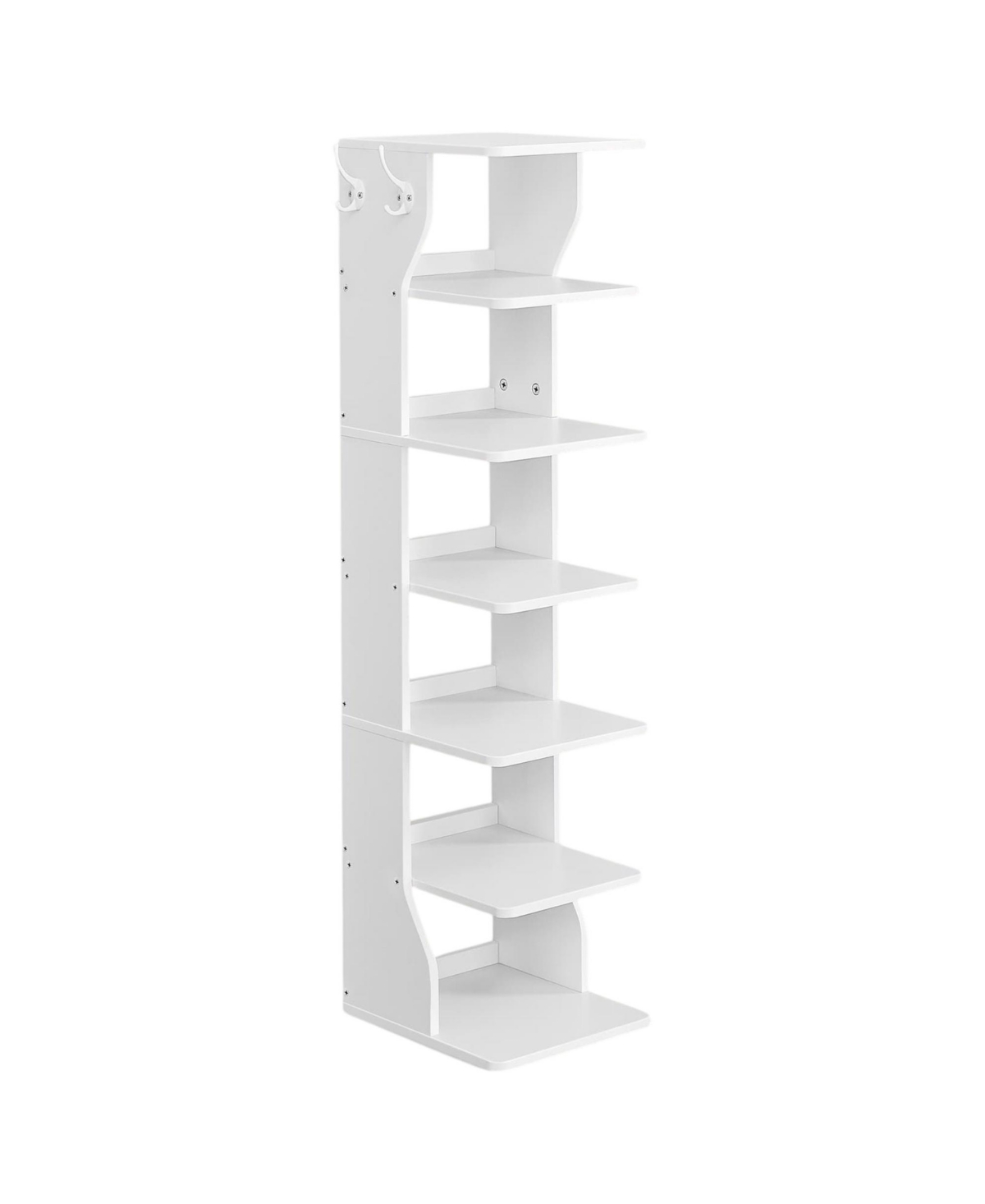 Slickblue Freestanding Tall Shoe Rack with Hooks and Storage Shelves for Bedroom