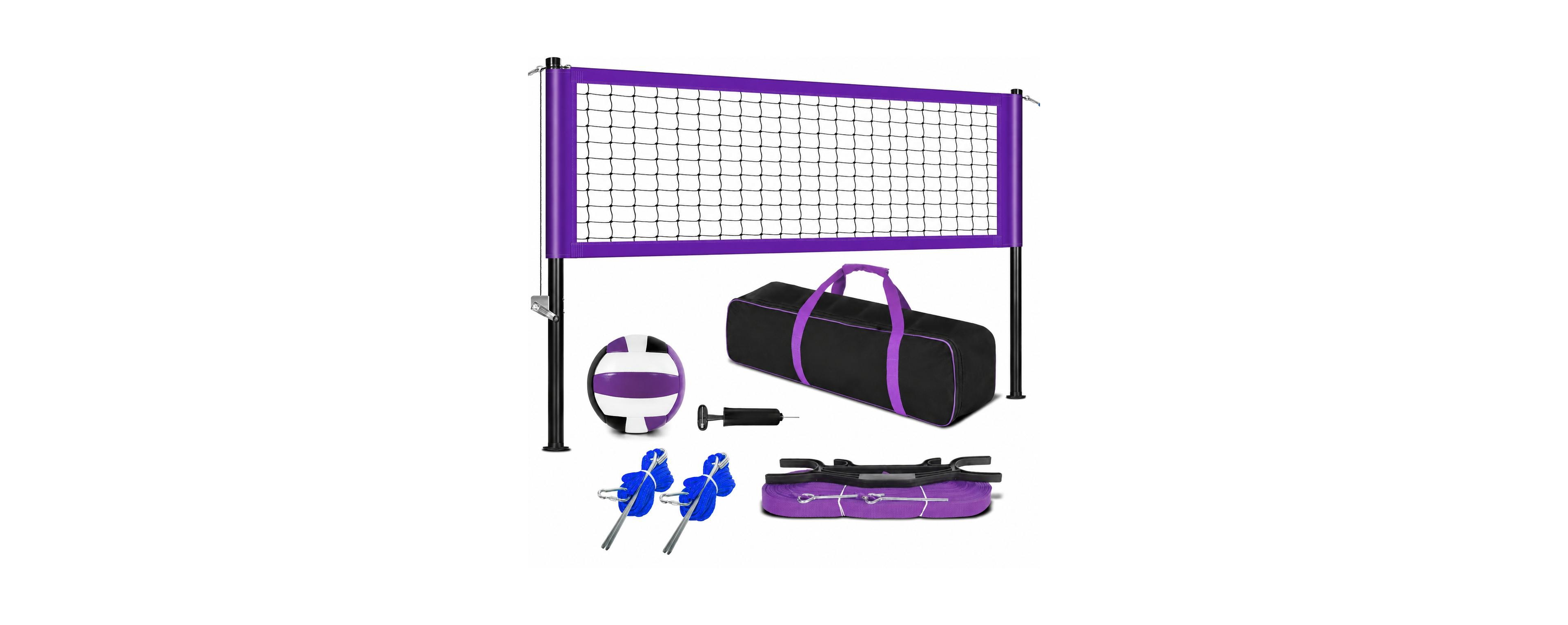 Furlihong 32ft Outdoor Portable Volleyball Net Set Adjustable Height Winch Complete Kit