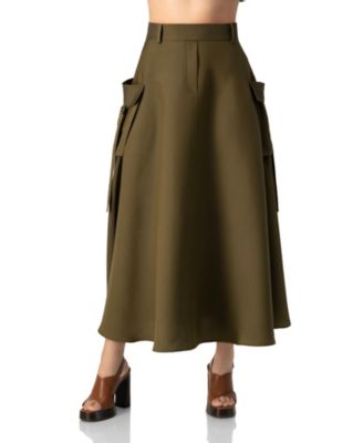 Women's High-Waisted A-Line Cargo Midi Skirt