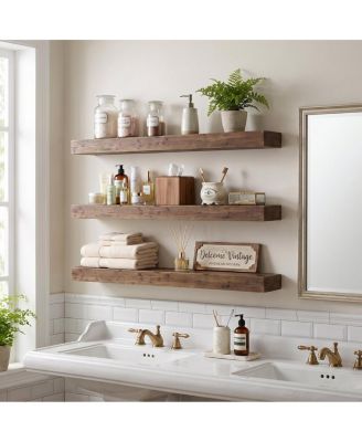 47.24 Inch Solid Wood Floating Shelf Set of 3, Farmhouse
