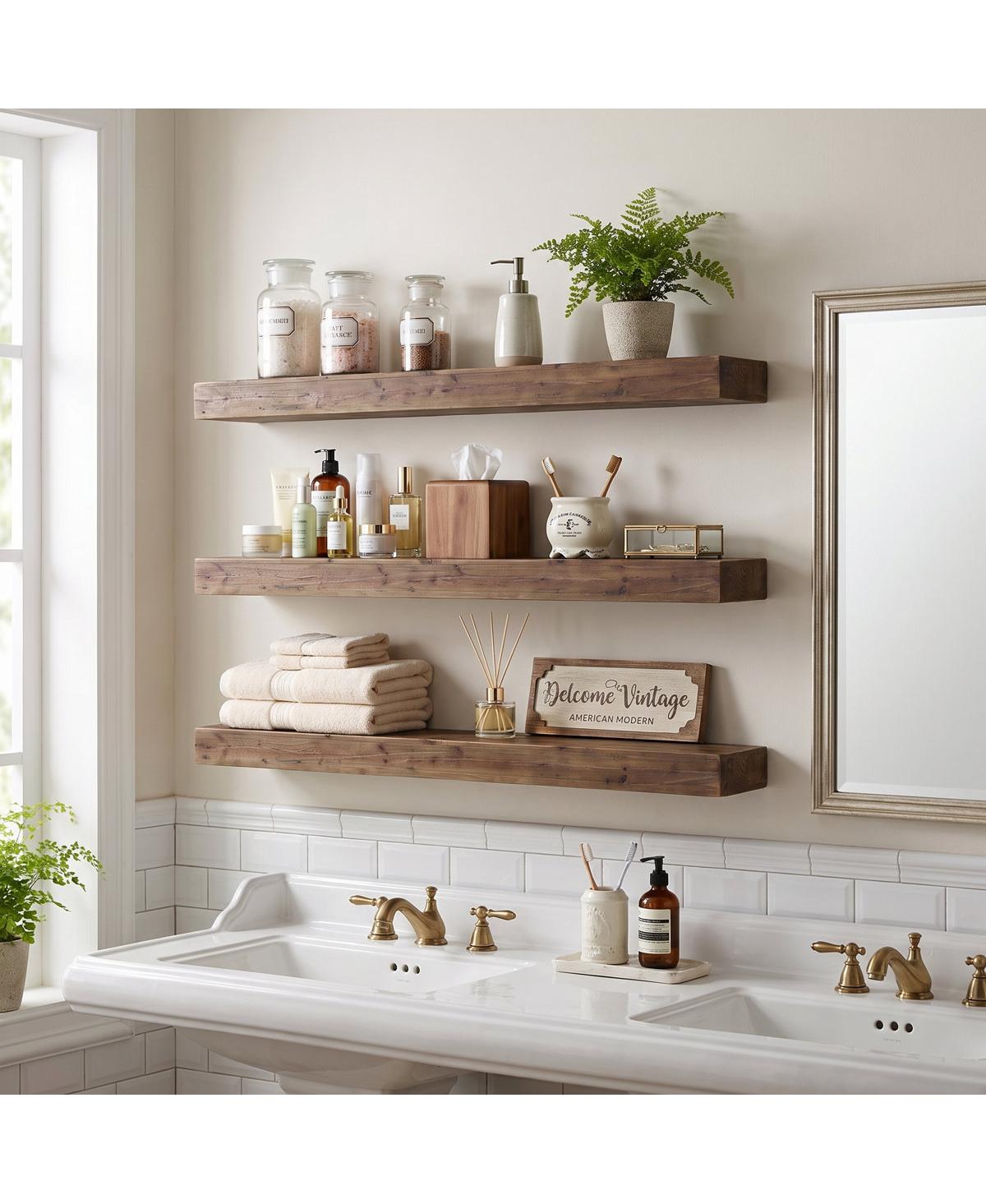 Tribesigns 47.24 Inch Solid Wood Floating Shelf Set of 3, Farmhouse