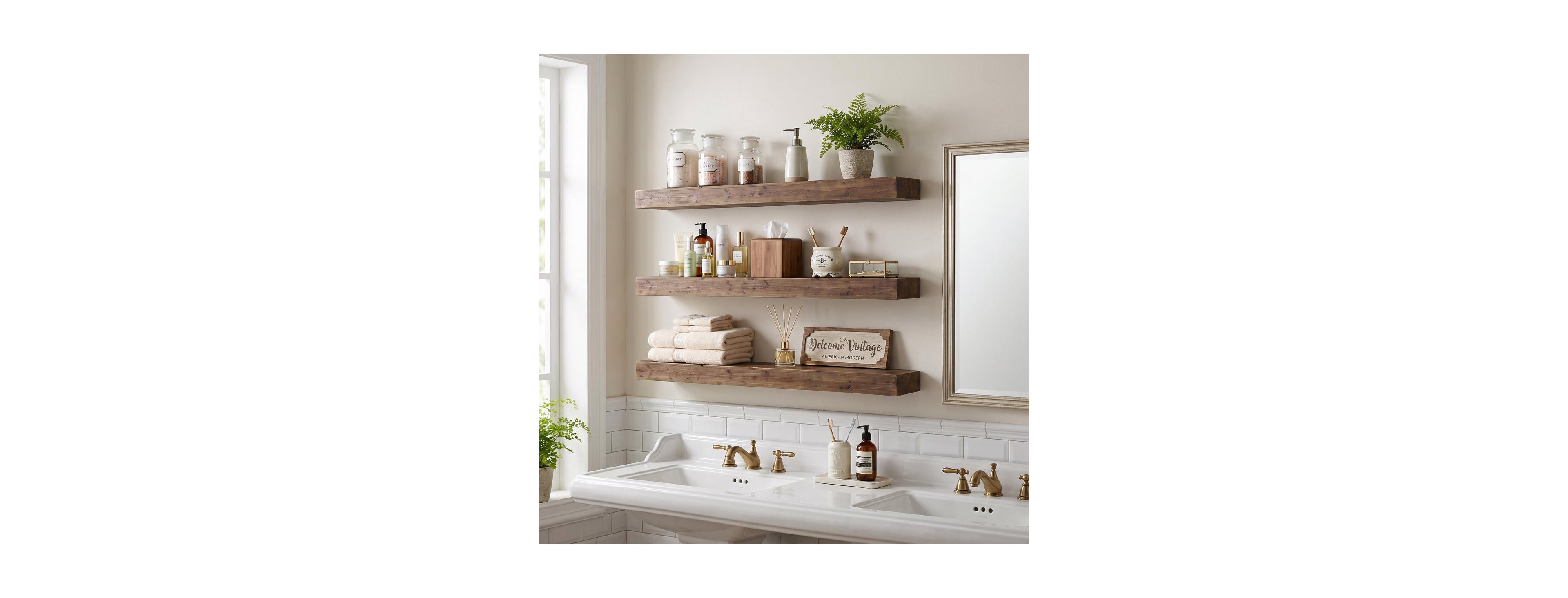 Tribesigns 47.24 Inch Solid Wood Floating Shelf Set of 3, Farmhouse