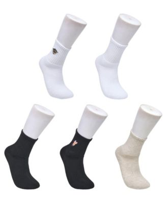 Women's Flower Embroidery Half Cushion Mid Crew Socks, 5-Pack