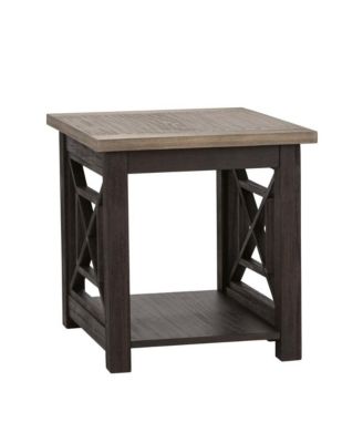 Black Square End Table - Farmhouse Side Table for Living Room Decor