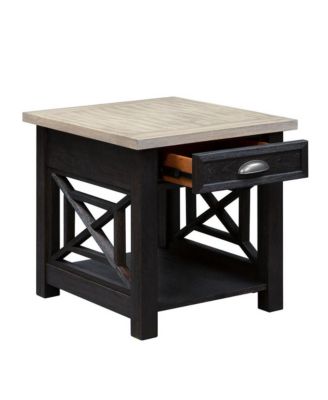 Black Farmhouse End Table - Square Side Table for Living Room with Drawer