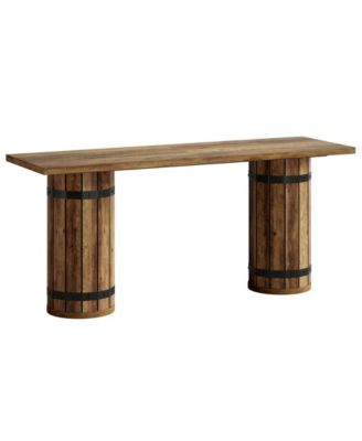 Counter Height Bar Table with Rectangular Top and Fence Style Pedestal Base
