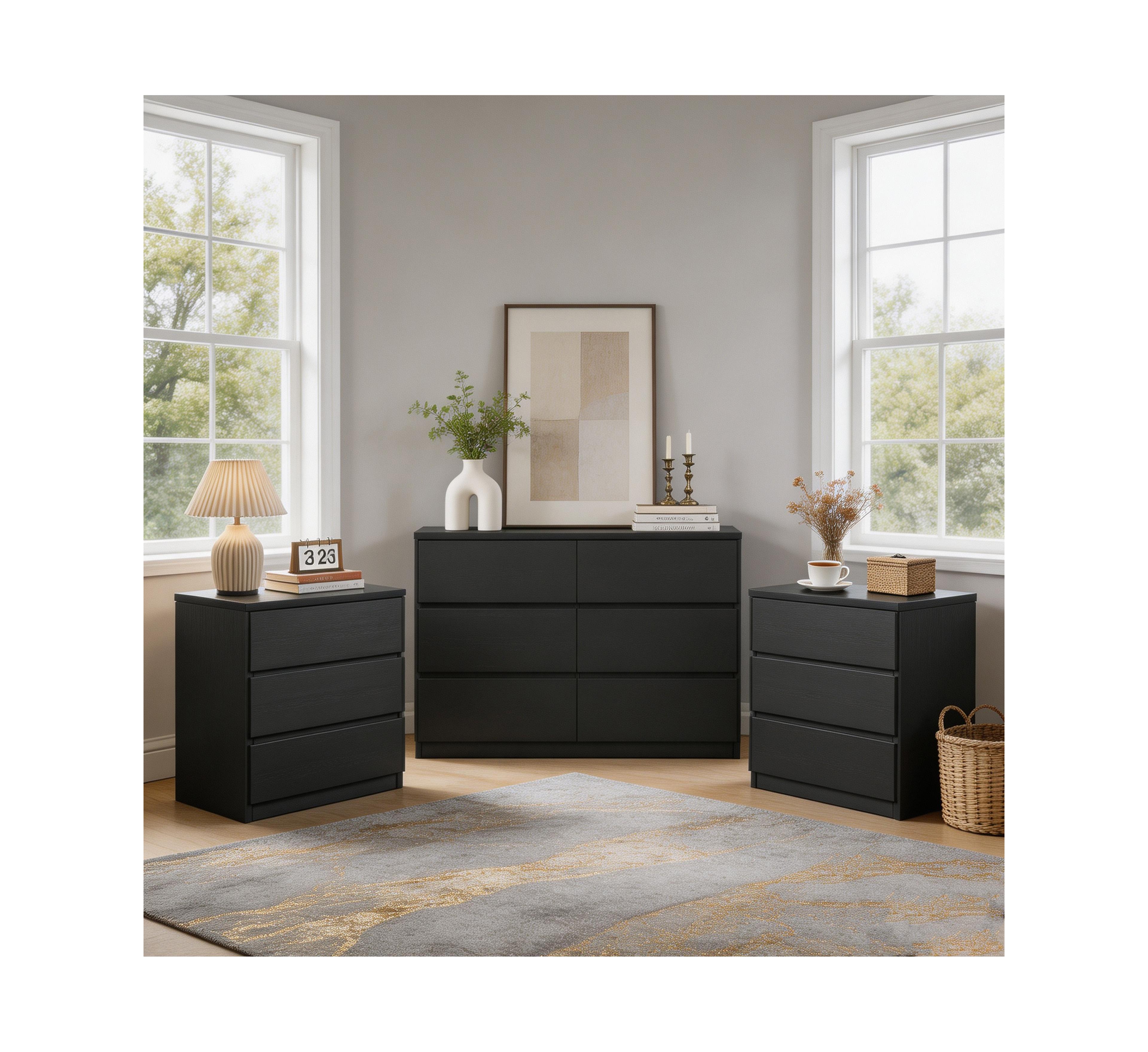 Gaomon 6-Drawer Dresser + 2-Pack 3-Drawer Nightstands Bedroom Storage Set