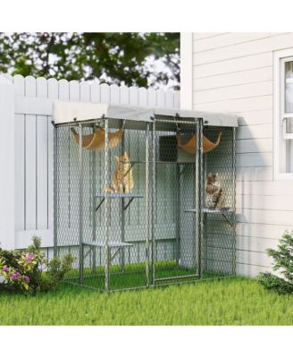 79" Outdoor Catio Enclosure with Waterproof Roof, 4 Platforms and 2 Hammocks