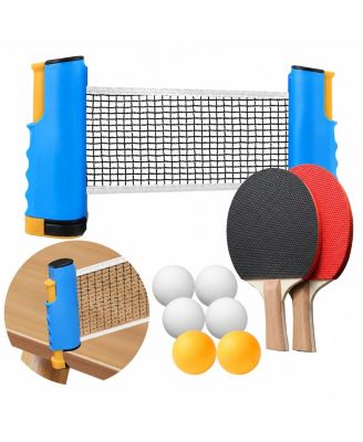 Portable Ping Pong Set Retractable Net 2 Paddles 6 Balls Carry Bag For Indoor Outdoor Family Games