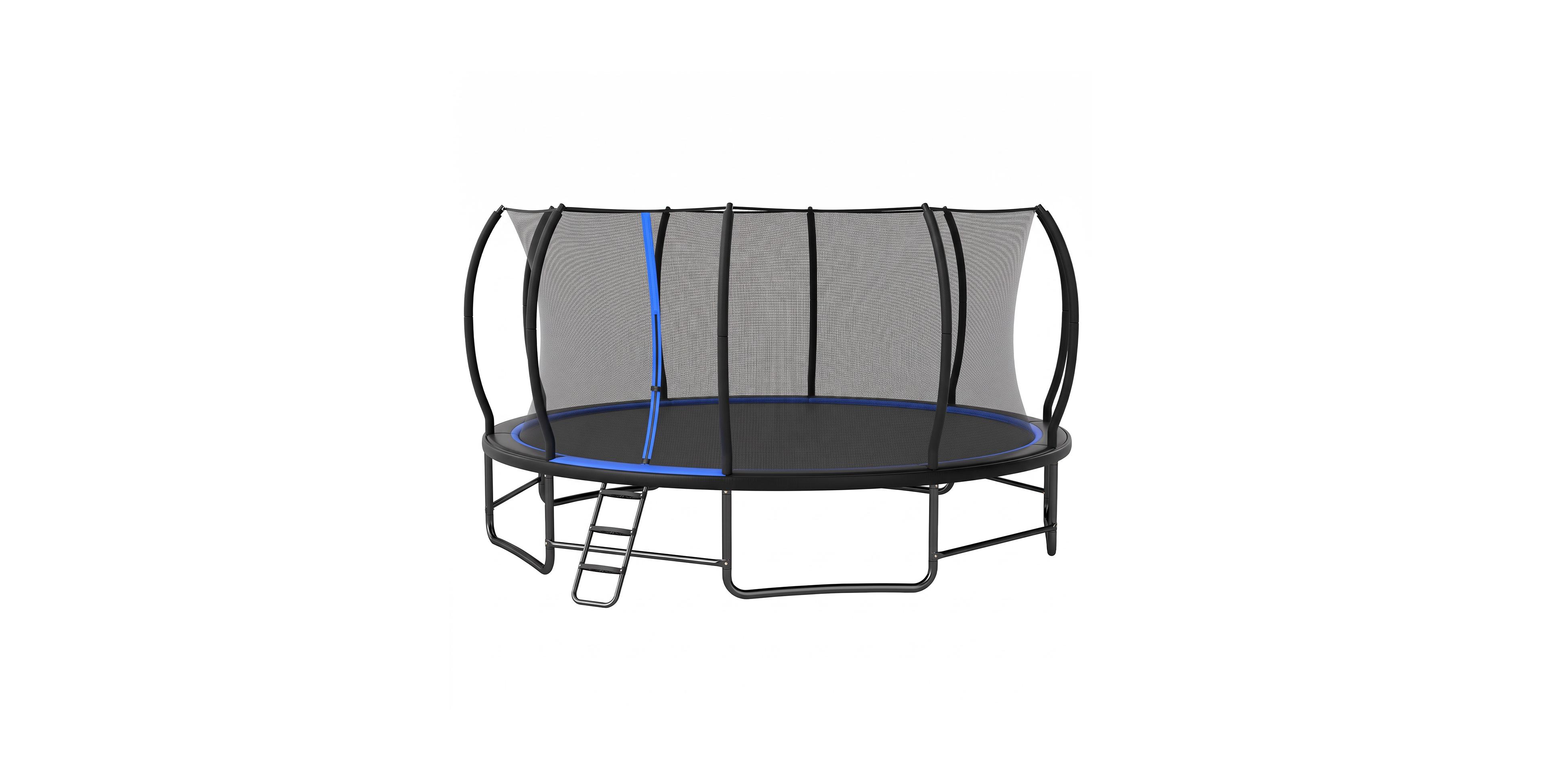 Gymax 16 Ft Outdoor Recreational Trampoline w/Enclosure Net Ladder 5 Stabilizer Bars Black and Blue