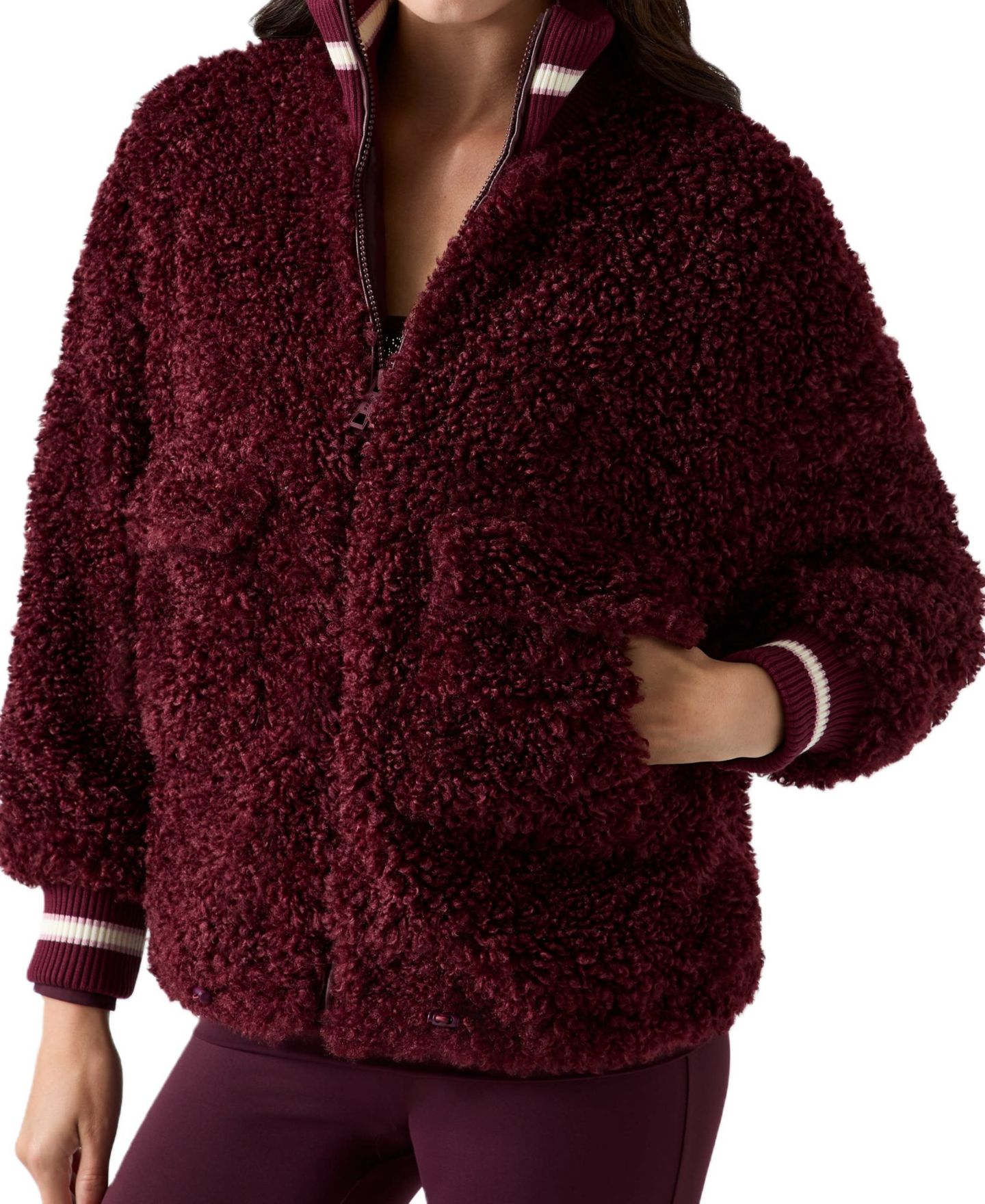 Женская куртка GUESS Muriel Faux Shearling Teddy Bomber-Collar, цвет: Красный чёрный — фото 3