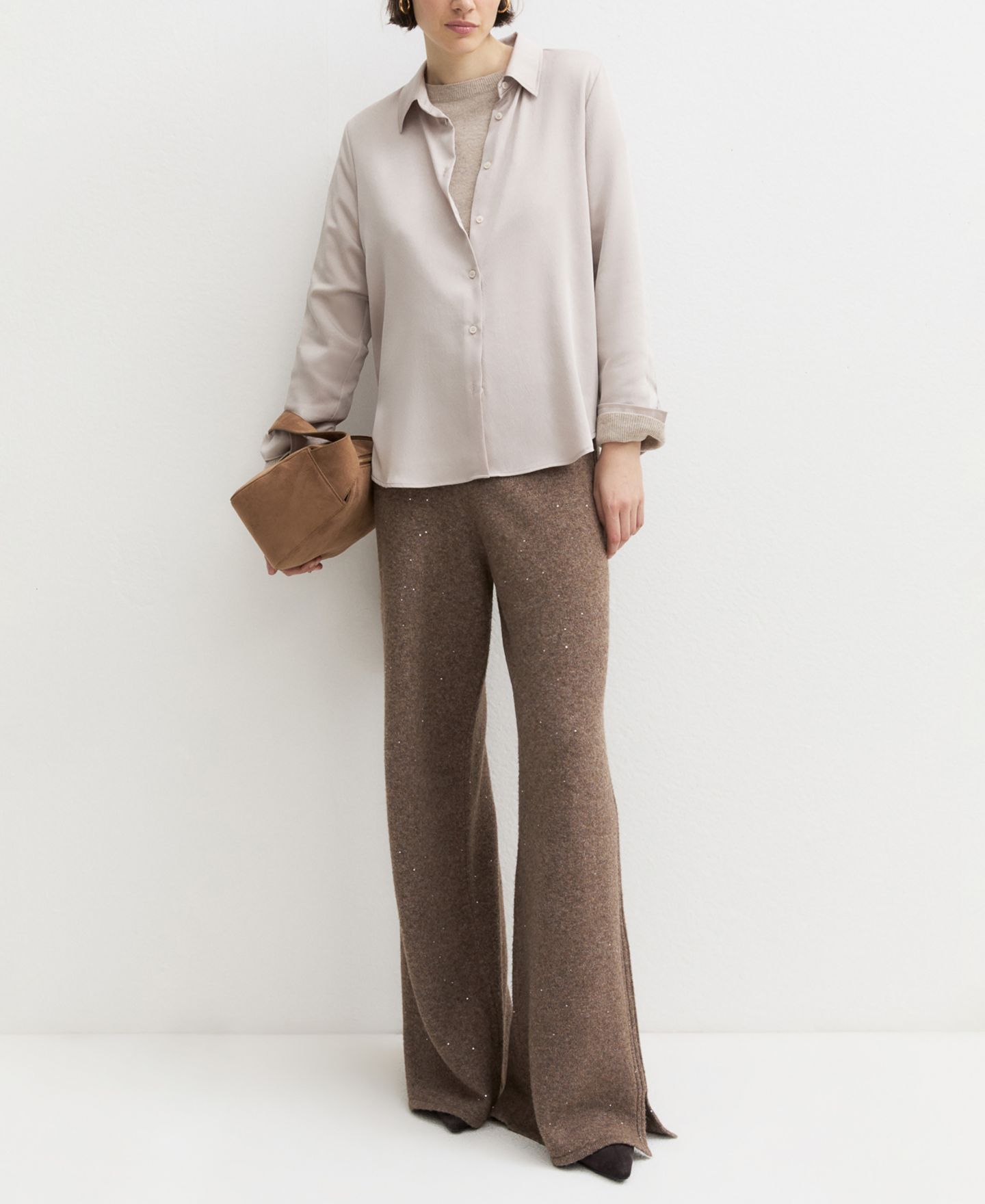 Женская блузка Emme Marella Emmlira Collared Long-Sleeve Crinkle-Finish Hammered Satin, цвет: Экрю — фото 2