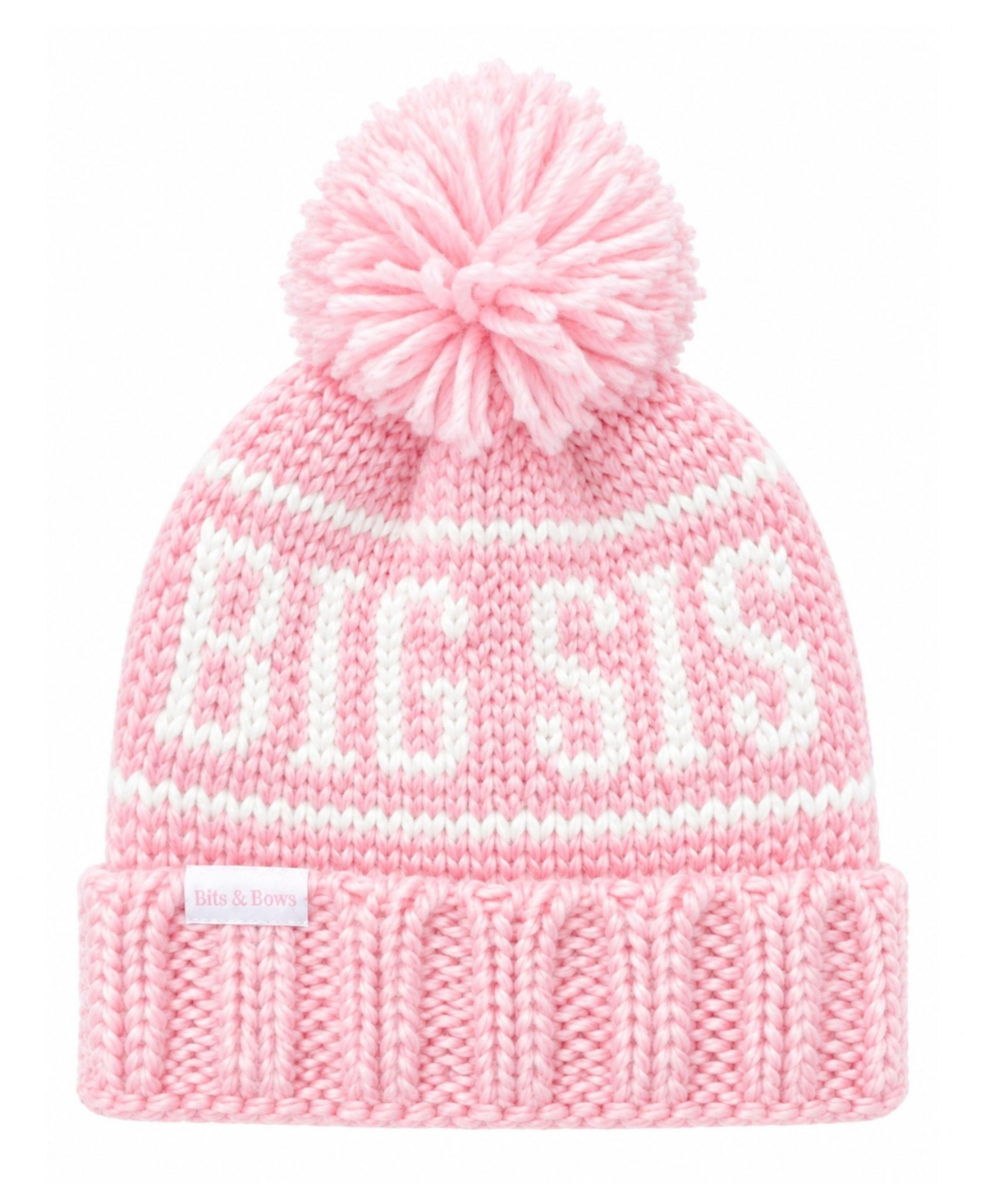 Bits & Bows Toddler Girls Big Sis Pom Pom Bobble Hat - Pink/ivory