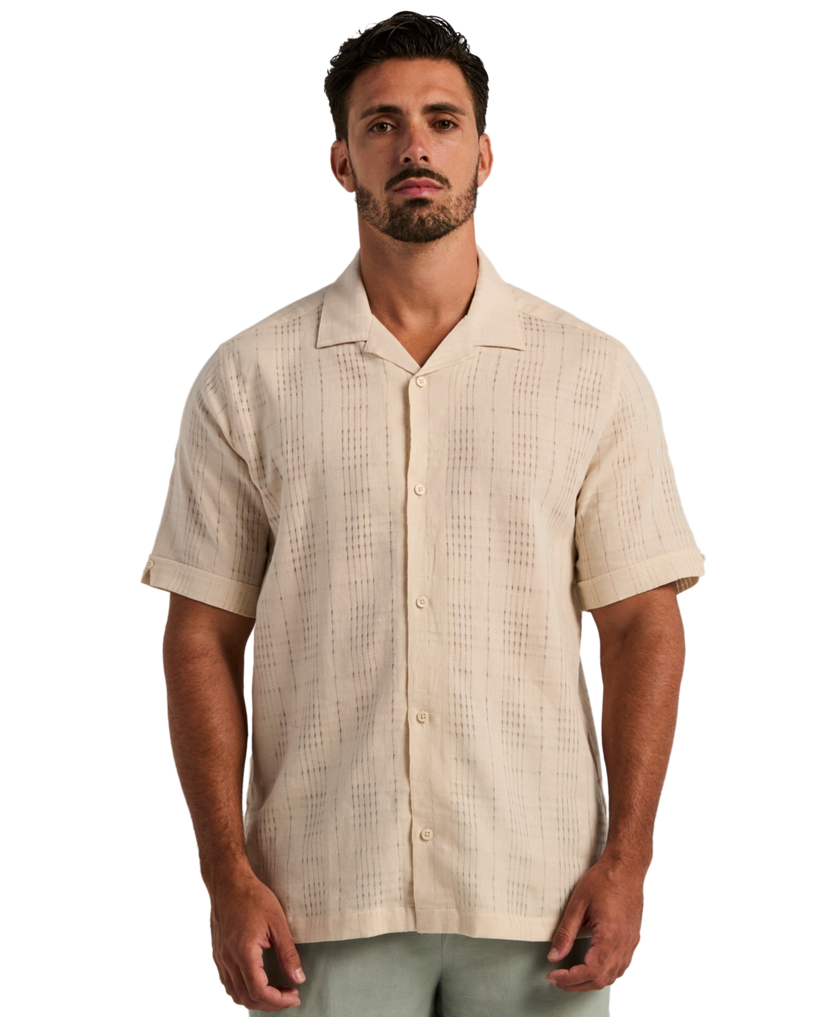 Cubavera Men's Linen-Blend Camp-Collar Short-Sleeve Classic-Fit Shirt