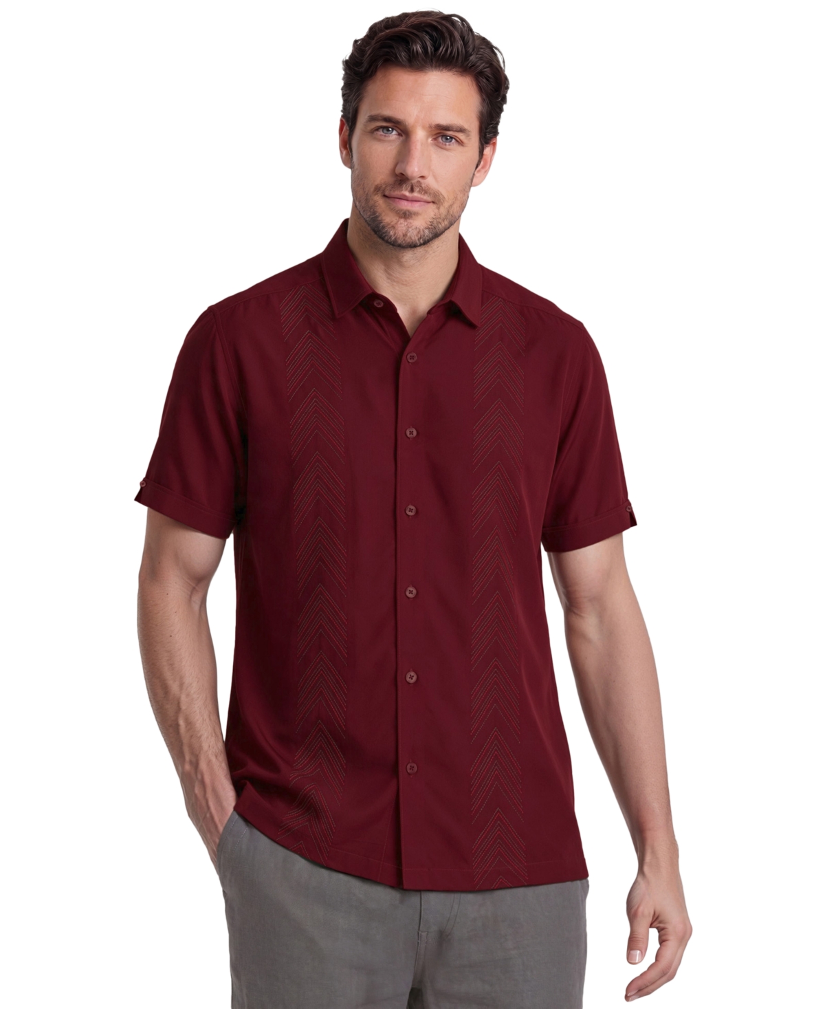 Cubavera Men's Geometric Embroidered Short-Sleeve Shirt