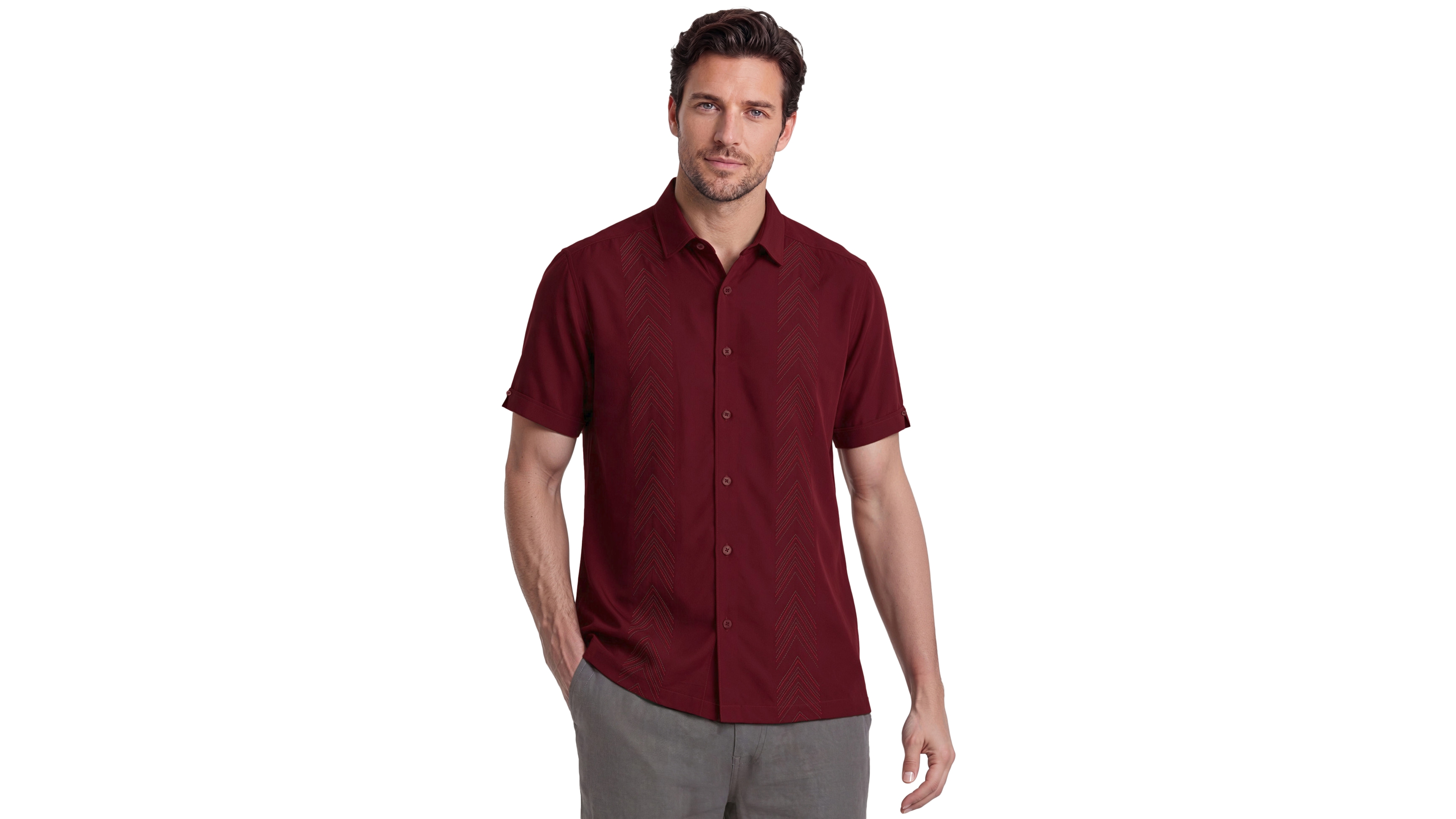 Cubavera Men's Geometric Embroidered Short-Sleeve Shirt