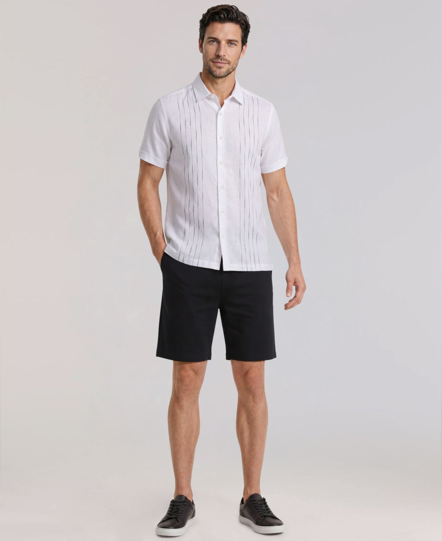 Мужская рубашка Cubavera Linen-Blend Short Sleeve Classic Fit Point Collar Button-Up, цвет: Яркий белый — фото 2