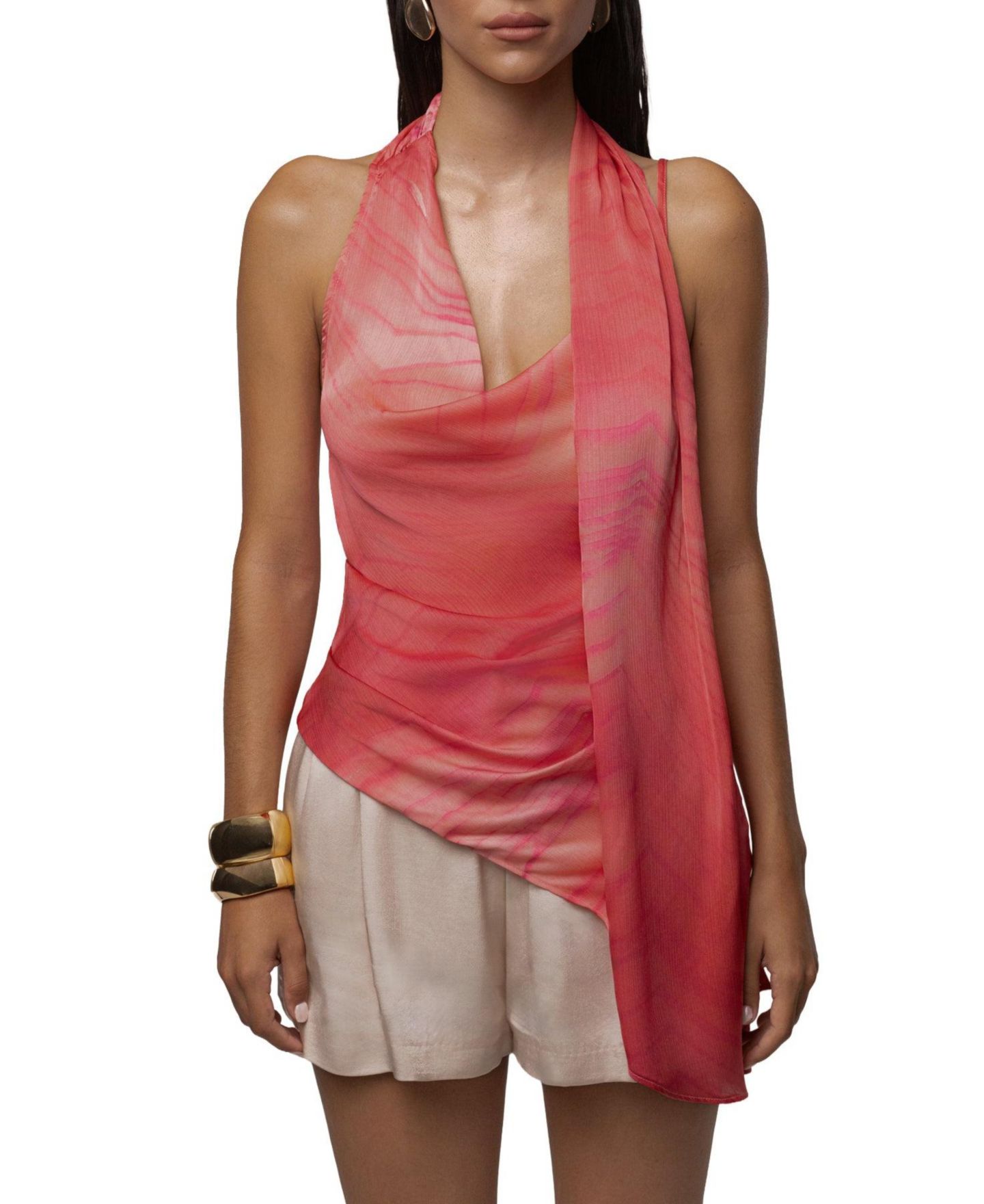 Женский топ JLUXLABEL Selene Cowl-Neck Asymmetrical-Hem, цвет: Коралловый — фото 5