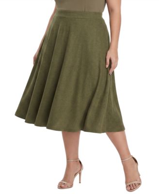 Plus Size A-Line Midi Elastic Waist Skirt