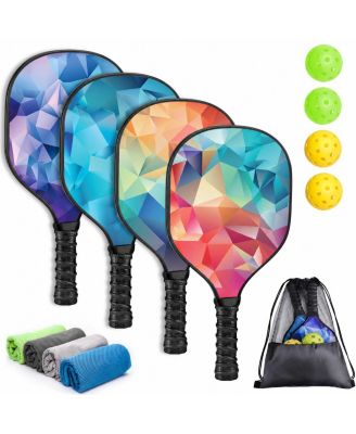 4 Pack Pickleball Paddles Set With Balls Towels And Carry Bag